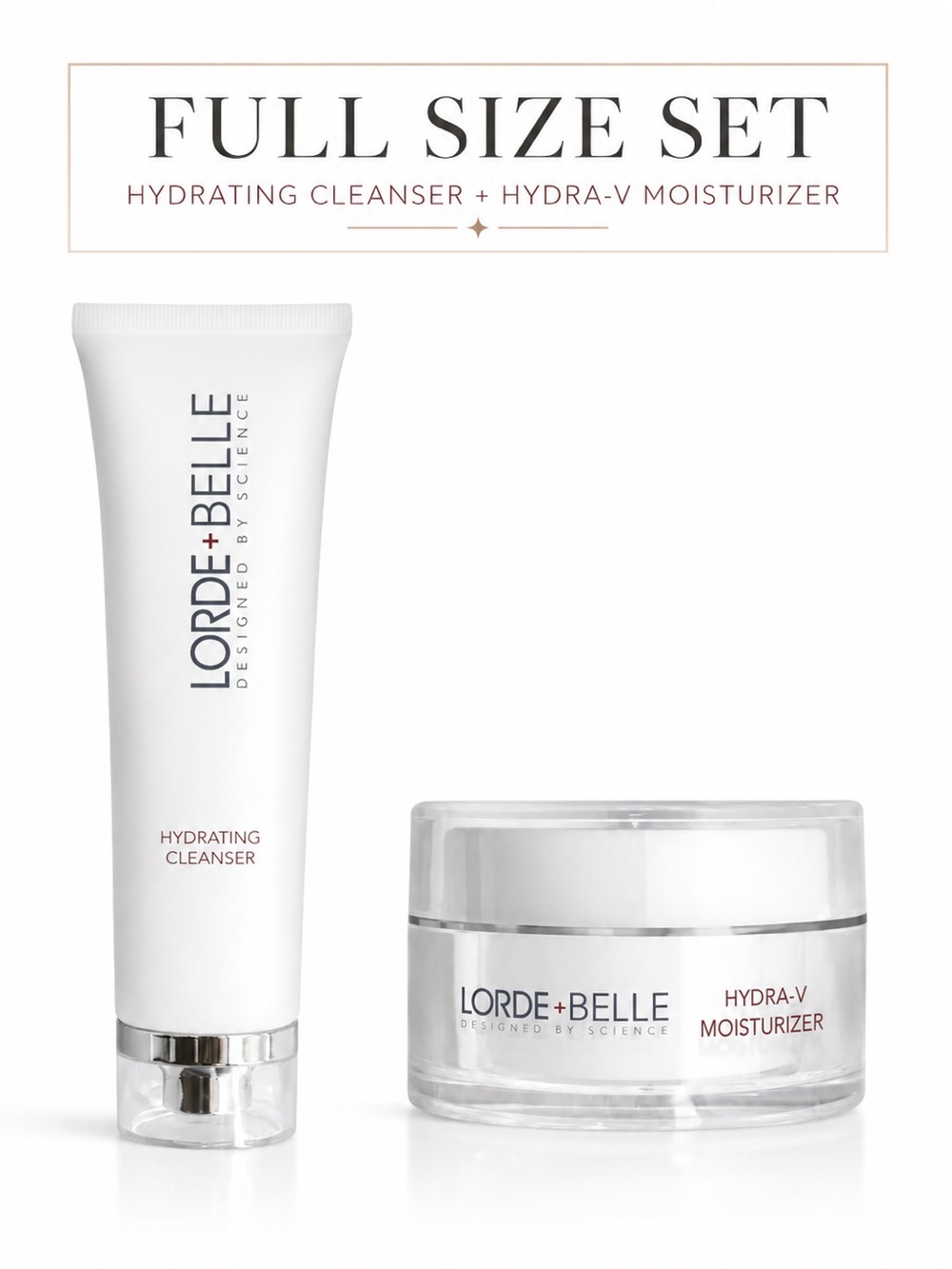 Lorde + Belle Full Size Hydrating Cleanser & Hydra-V Moisturizer Set New Sealed